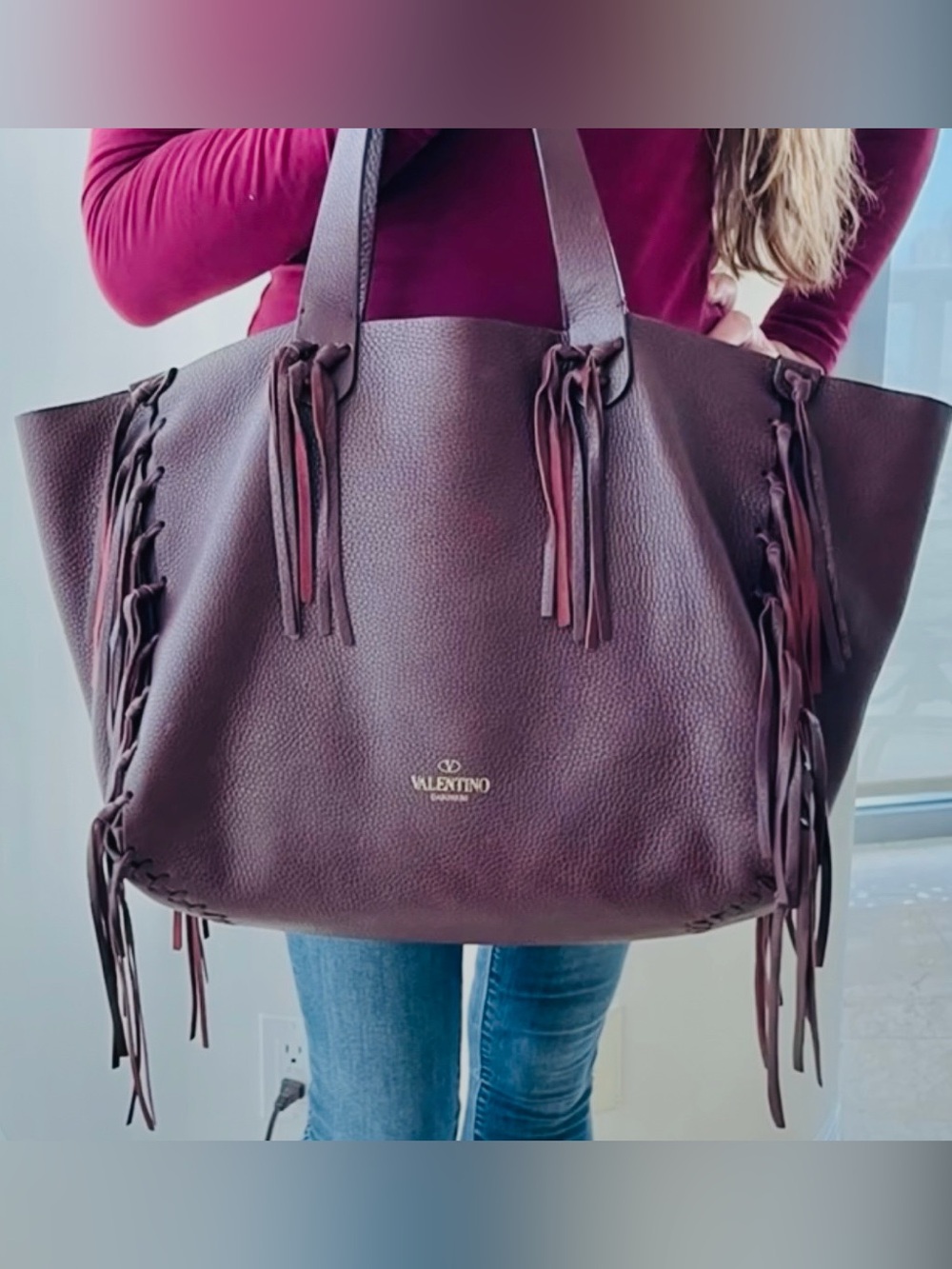 Valentino Garavani C Rockee Fringe Leather Tote